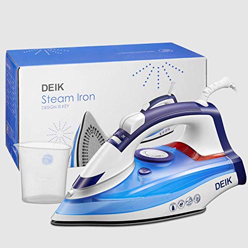 Deik Iron, Steam Iron, Anti-Calc Non-Stick Ceramic Soleplate Iron with Self-Cleaning Function, Variable Temperature, Steam Control, Steam Boost Control up to 25g / min, White/Blue