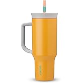 Owala Stainless Steel Triple Layer Insulated Travel Tumbler with Spill Resistant Lid, Straw, and Carry Handle, BPA Free, 40 oz, Orange (Tropical)