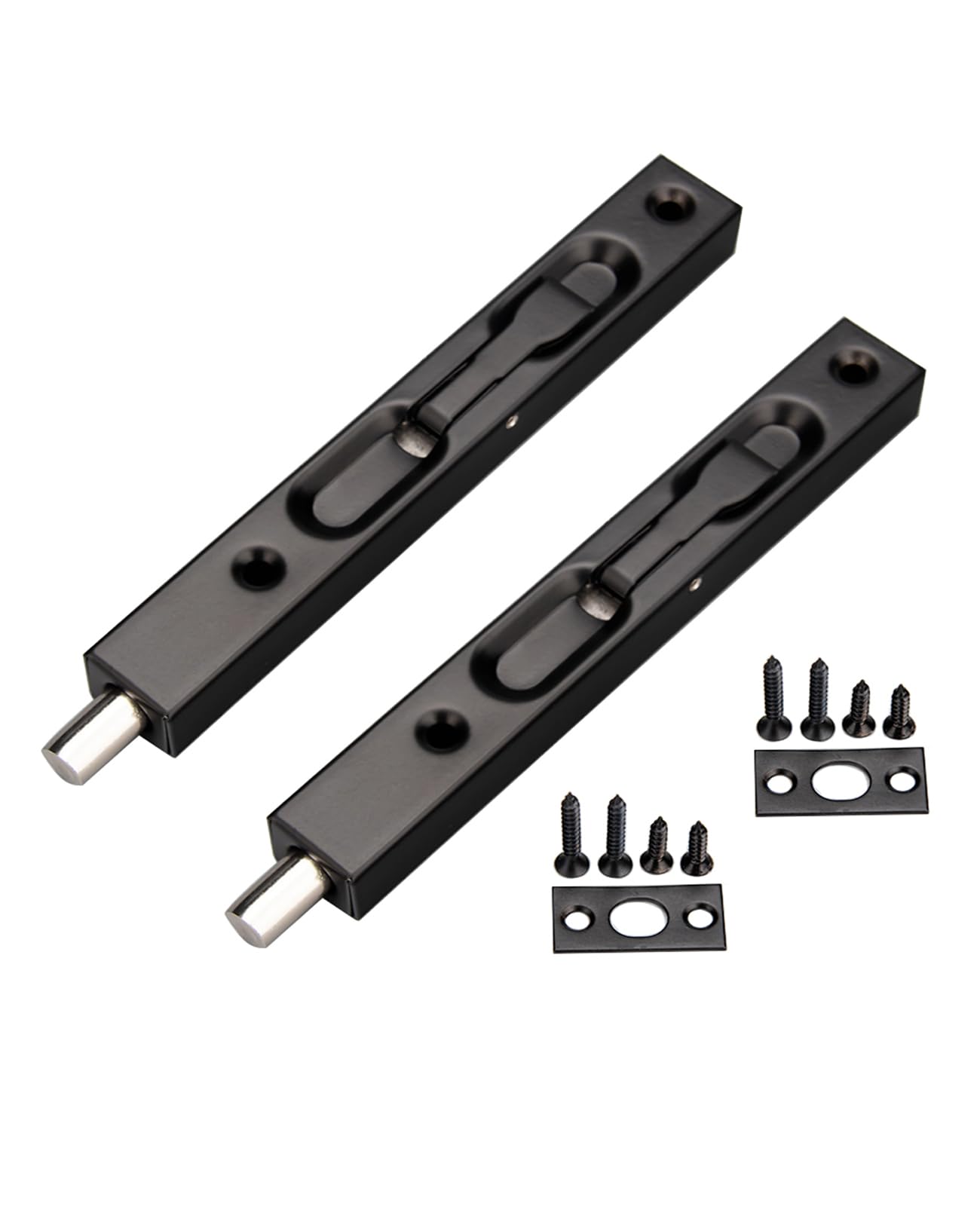 WANLIAN 2 Pcs Door Flush Bolts - 6 Inch Concealed Security Door Locks Bolts, for French Door,Composite Door,Wood Doors,Double Doors,Dummy Doors,Metal Flush Latch Bolts with Hardwares (Black)