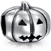 Bling Jewelry Spooky Halloween Jack O Lantern Pumpkin Scarecrow Squash Vegetable Garden Food Heart Eyes Charm Bead Women Teen Oxidized .925 Sterling Silver For European Bracelet