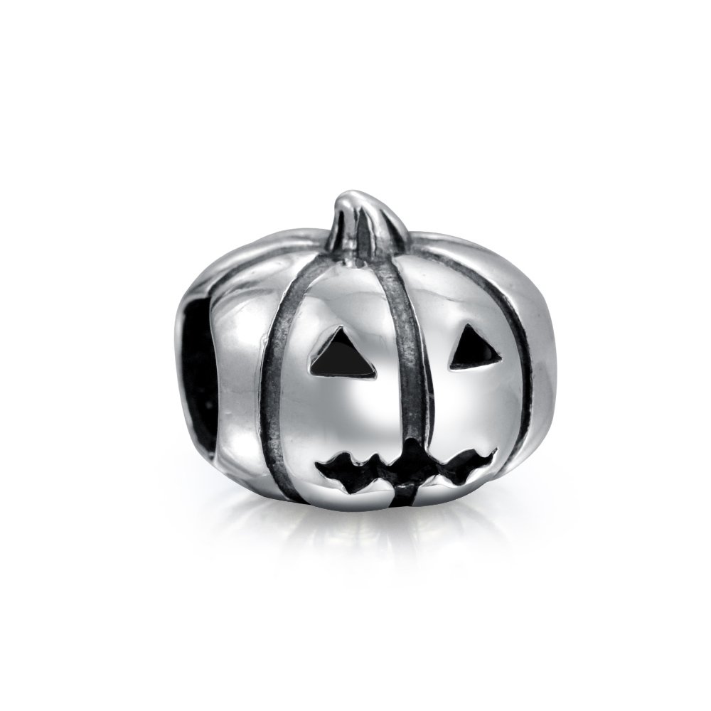 Bling Jewelry Spooky Halloween Jack O Lantern Pumpkin Charm Bead For Women Teen Oxidized .925 Sterling Silver For European Bracelet