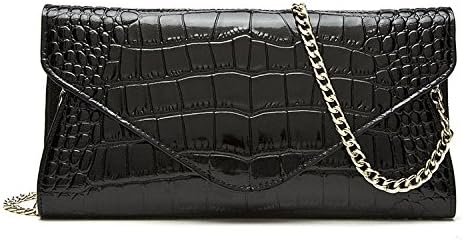 Eonice Croco Embossed Genuine Leather Handbag Shoulder Bag Wallet Clutch Purse (Black)