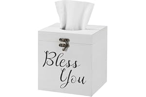 DUICIRX Bless You Wood Tissue Box Cover, Rustic White Tissue Box Cover Square, Farmhouse Toilet Paper Holder, or Napkin Holder for Table (White -1 Count)