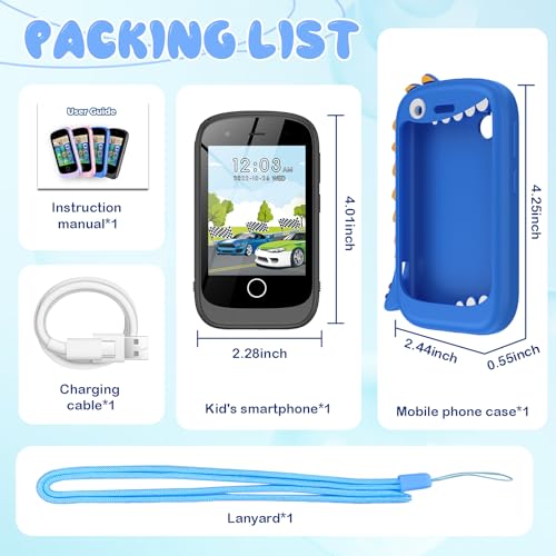 PTHTECHUS Smartphone for Children, Mobile Phone Toy Fairy Tales Audiobooks Telephone Console Portable Educational Electronic Toys, Birthday Gift for Children, Black