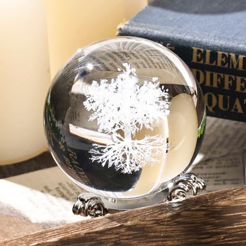 DomeStar Crystal Ball Tree of Life, Glass Sphere 3D Laser Crystal Ball with Stand for Birthady Gift Home Weeding Decor Crafts