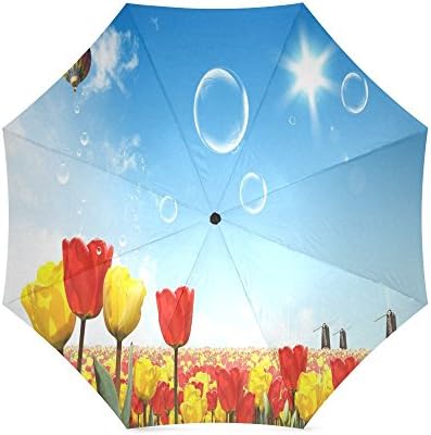 Fantasy Bubbles Colorful Tulips Flowers Anti Rain Windproof Travel Golf Sports Foldable Umbrella