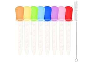 Benvo 8 Pack Liquid Dropper Silicone and Plastic Droppers Pipettes with Bulb Tip Eye Dropper 5ml for Gummy Bear Mold and Candy Molds Gelatin Maker, Oil Science, Crafts Projects (with Cleaning Brush)