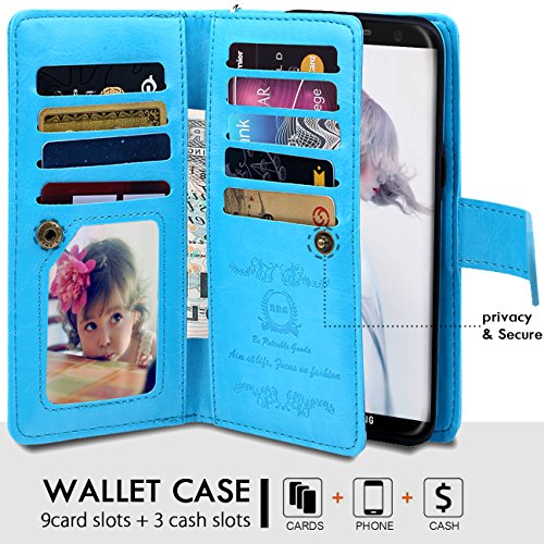 image for Galaxy S8 Plus Cases,Magnetic Detachable Lanyard Wallet Case with [8 C