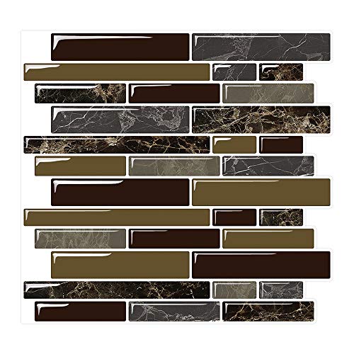 Yipscazo Peel and Stick Anti-Mold Wall Tile for Kitchen Backsplash in Dark Brown (10 Tiles) - Thumbnail 7