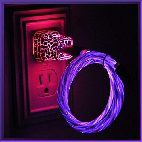 Luminous Lighted LED Charging Cord - Compatible with for iPhone 5 6 7 8 X Android Micro Type C (Purple - Moving - 6 Feet, iPhone 5/6/7/8/X)