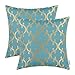 CaliTime Pack of 2 Throw Pillow Covers Cases for Couch Sofa Home Decoration Modern Quatrefoil Geometric Trellis Chain 18 X 18 Inches Teal/Gold