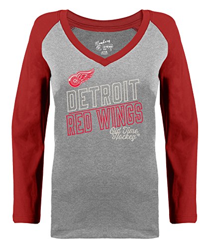 Old Time Hockey Detroit Red Wings Womens Grey Heathered Patricia V-Neck Long Sleeve Raglan T-Shirt Small