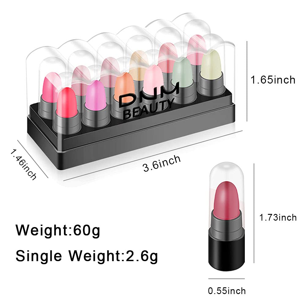 Capsule Pills Lipstick Mini Lip Stick Packs Matte Lipstick 12Pcs Set for Women,3 color mood changing Lipsticks+3 mini Lip Balm+3Glitter &3 Matte lipstick set,Velvety Waterproof Lip Make Up For Girl