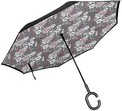 Amazon 花の防風傘春季イラストグレースケールの背景自然組成抗uv防水防風ストレート傘屋外用 折りたたみ傘 通販