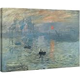 Wieco Art Impression Sunrise Modern Stretched and Framed Giclee Canvas Prints of Claude Monet Famous Oil Paintings Reproduction Seascape Artwork Pictures on Canvas Wall Art for Home Decorations L