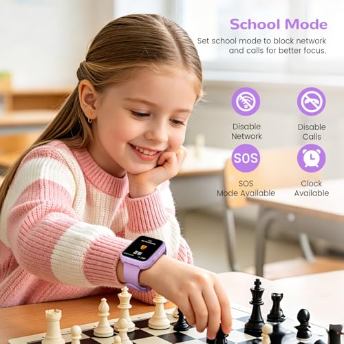 SWGOTA Children's Smartwatch, 4G Smart Watch Phone & GPS, Voice Chat/WhatsApp/SOS/SMS/WiFi/IP68 Waterproof/School Mode/5 Sports/Pedometer, Smart Watch Boys/Girls Purple, Gift
