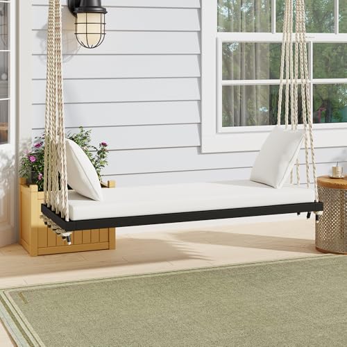GDFStudio Ihana Patio Acacia Wood Porch Swing Bench, Wooden Hanging Chair Outdo…
