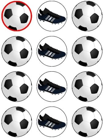 Twelve 2" Soccer Football and Boot Birthday Cup Cake Decoration on Edible Wafer Rice Paper Sheet