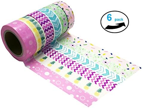 Bright Colorful Washi Masking Tape Collection (Set of 6 Rolls) Cool and Vibrant Decorative for DIY Crafts, Festival Gift Wrapping ,Office Party Supplies, Christmas, Lamp, Cards, Scrapbook (Green)