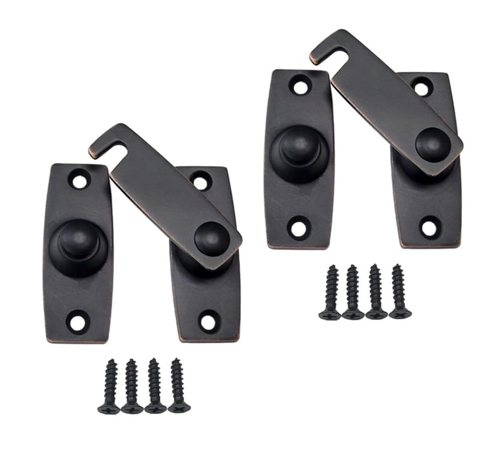 QCAA 2.5" x 2.65", Large, Heavy Solid Forged Brass Door Latch, 180 Degrees Flat Surface Mounting Door Latch Buckle for Doors & Windows, Aged Classic Bronze, 2 Pack, Made in Taiwan