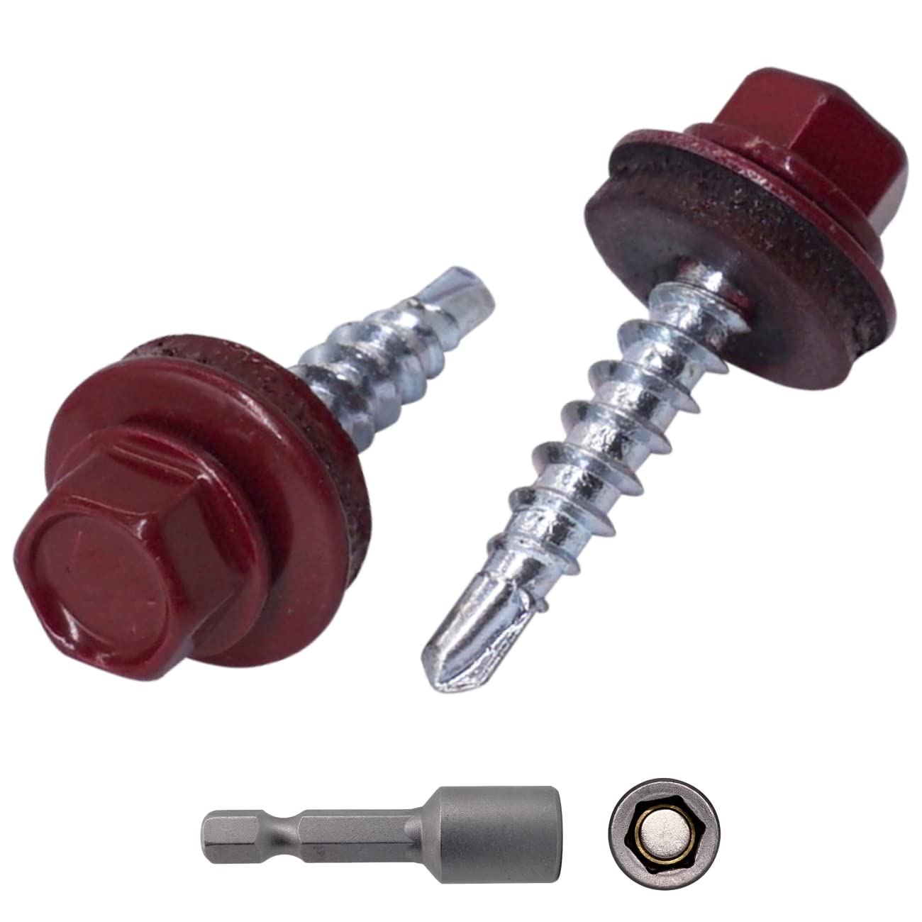 (Pack of 250 pcs) Metal Roofing Screws, 4.8 x 25 mm Painted Self-Drilling Screws With EPDM Washers, Sheet Metal Hex Screw (250, Wine Red RAL 3005)