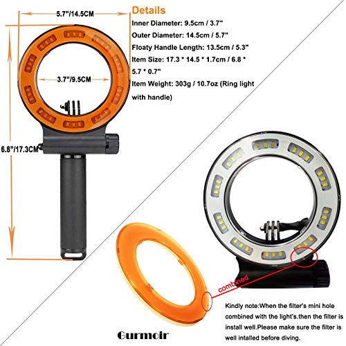 Gurmoir Waterproof Diving Light 40m Dive Underwater 1000 Lumen LED Flash Ring Light for GoPro Hero 7/Hero 6/5/HERO(2018)/5S/4/4S/3+ SJCAM YI and More Action Camera Scuba Diving(with Battery) - Thumbnail 6