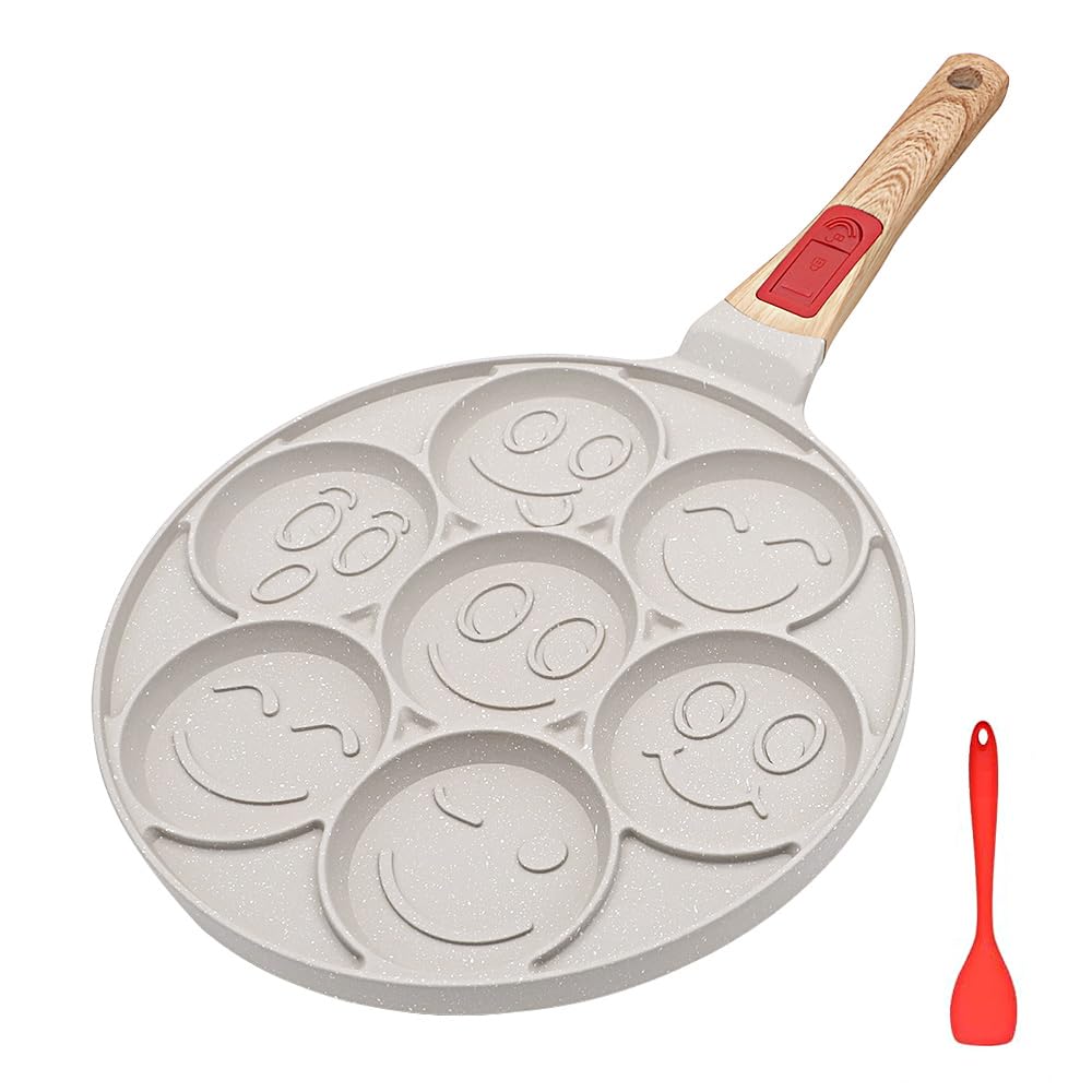 RANX INGST Pancake Pan 7 Holes, Non Stick Mini Crepe Pan with Detachable Handle, Pancake Mold for Kids, Oven Safe, White