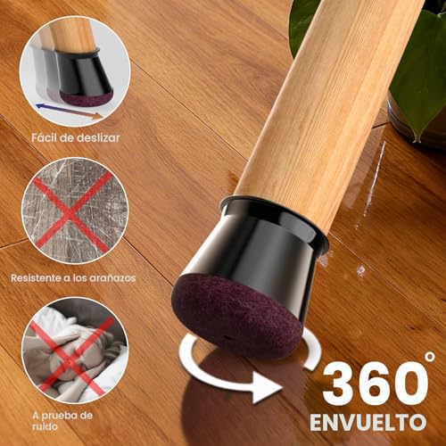 RUSIDO 24 Pieces Black Silicone Chair Leg Protector, Silicone Felt Legs, Round Protectors for Chair Legs, Suitable for Straight and Inclined Legs, Anti-Scratch (S Fit: 14-20 mm)