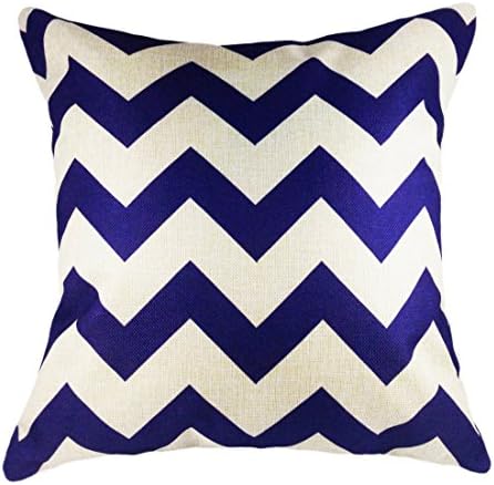 Lolares Home Decor Cotton Linen Square pillow Covers Back Throw Sofa Cushion Cover Pillowcase with Room Decoration Invisible Zipper No Insert Wave Pattern - 18"x18"(45x45cm) (Dark Blue)