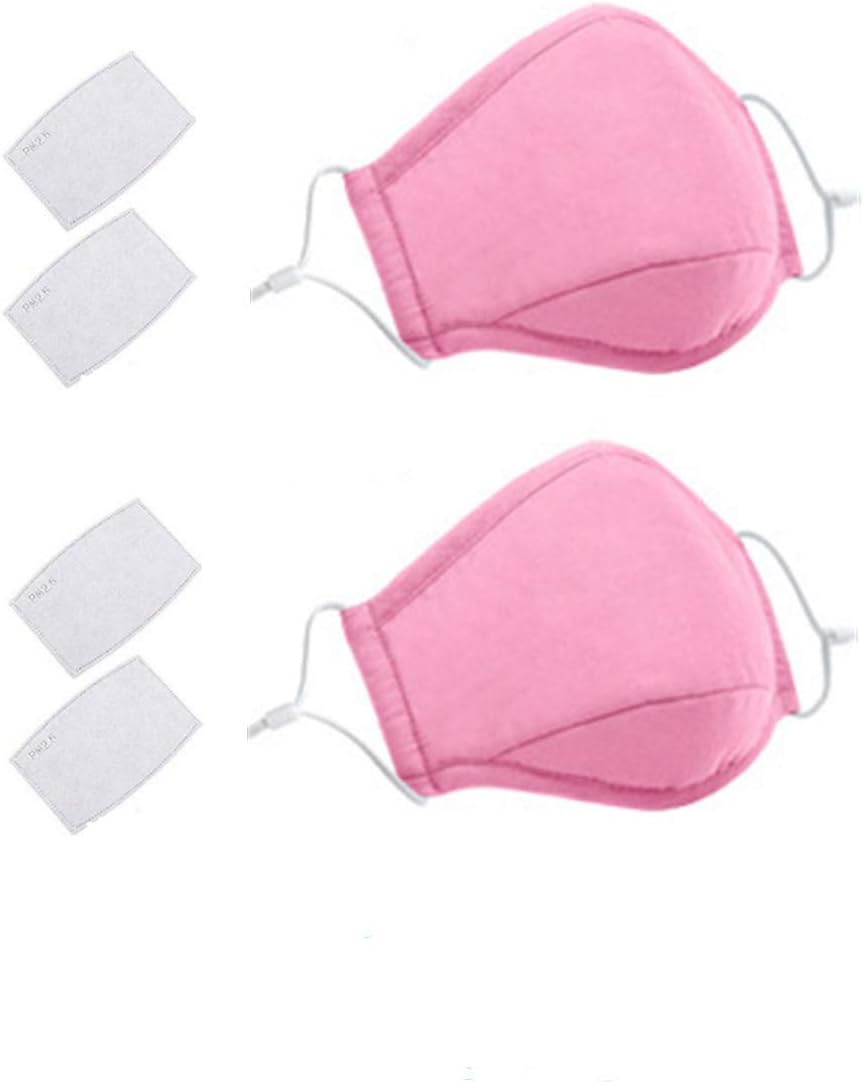 2 Pack Face Covers with 4 Air Filter Cotton Sheet Washable Reusable Face Protector with Adjustable Straps-Pink