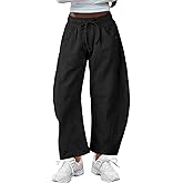 Yimoon Womens Barrel Leg Sweatpants Drawstring Elastic Waist Wide Leg Pants Baggy Lounge Pants with Pockets