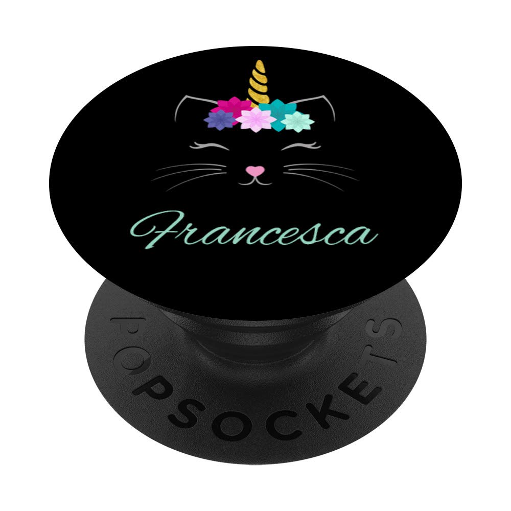 Francesca Name Gift - Personalised Cat Unicorn PopSockets PopGrip: Swappable Grip for Phones & Tablets