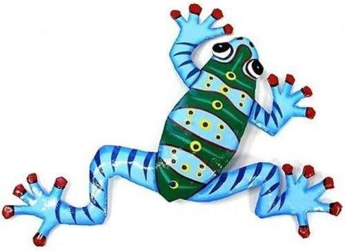 Fair Trade Wall Decor-BrightBlue Colorful 10" Frog Metal Art from Haiti