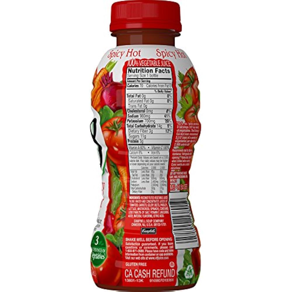V8 Spicy Vegetable Juice Hot 100 Juice, 12 Fl Oz Bottle (Pack Of 12