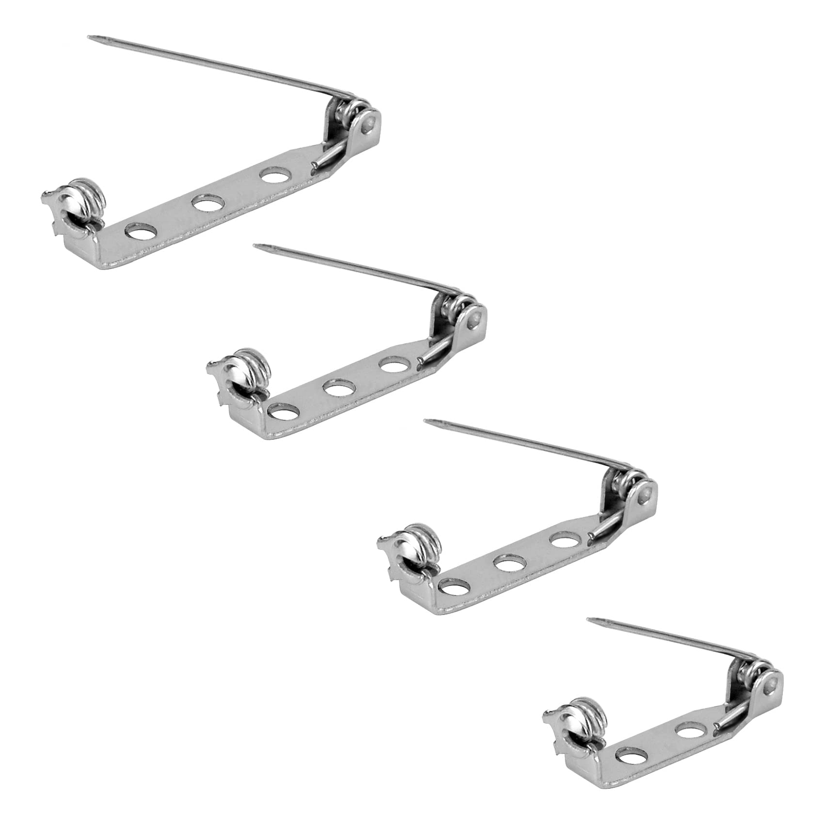 100 Pcs Brooch Pins, 4-Size Pack of Safty Pins, Silver Bar Secure Back Clasp With Back Bar Fastener