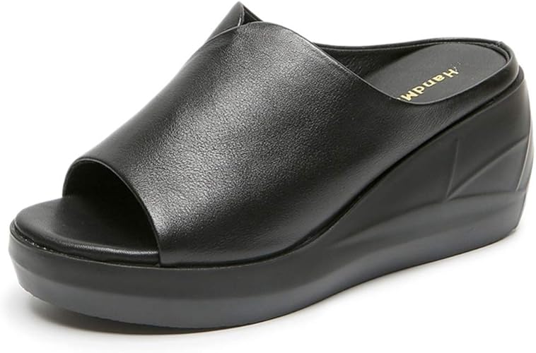 Amazon Qiage レディース シンプル ミュール オープントゥ 厚底 サンダル 疲れない ウェッジ ミュール サンダル ヒール レトロ クッション性 7cm カジュアル デイリー トレンド 春夏 ストーム 美脚サンダル 通勤 オフィス サンダル Qiage ファッションサンダル