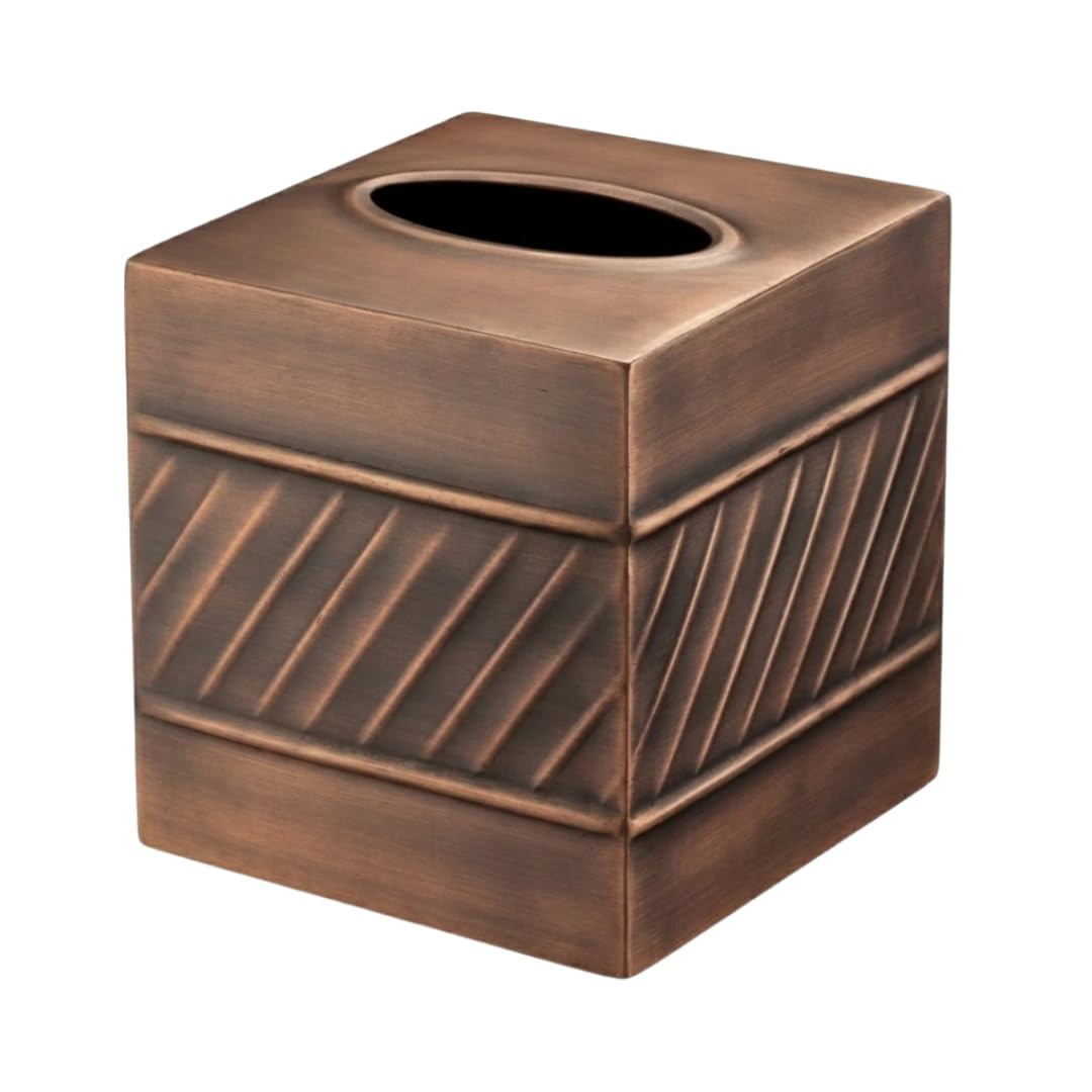 Monarch Abode Handcrafted Metal Waved Embossed Antique Copper Finish Tissue Box Cover