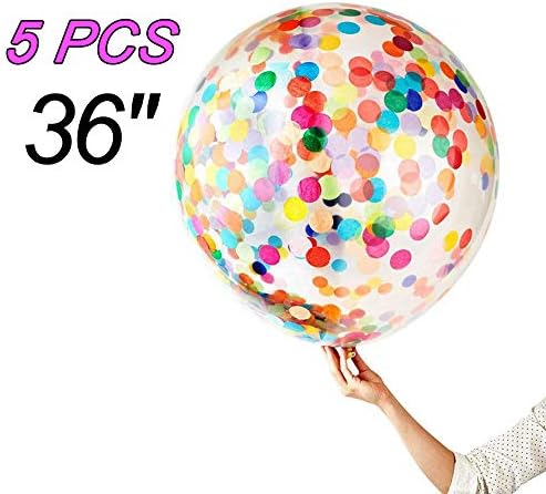 5 Pieces Jumbo Confetti Balloons 36 Inch Latex Balloon with Multicolor Confetti for Wedding Party Decorations, a Baby Shower or Birthday Party Décor
