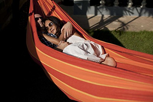 Hammock Sky Brazilian Double Hammock - Two Person Bed for Backyard, Porch, Outdoor and Indoor Use - Soft Woven Cotton Fabric for Supreme Comfort (Orange & Yellow Stripes)