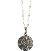 Pave Diamond Round Disc Necklace- Genuine Diamonds- Sterling Silver- Women's Jewelry-Gift Idea