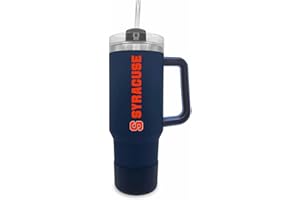 Campus Colors College & University 40 oz Travel Tumbler With Handle - Dual Option Lid With Straw - Vacuum Insulated Stainless Steel (Syracuse Orange - Navy)