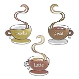 Adorox Set of 3 Coffee Mug Hanging Wall Art Latte Java Mocha Lightweight Metal Home Decor Coffeehouse Cup