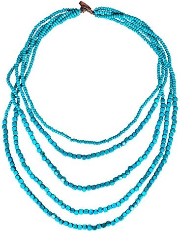 Nawakul Turquoise Handmade Wooden Multi Layered Beaded Long Layer Bead Opera Necklace