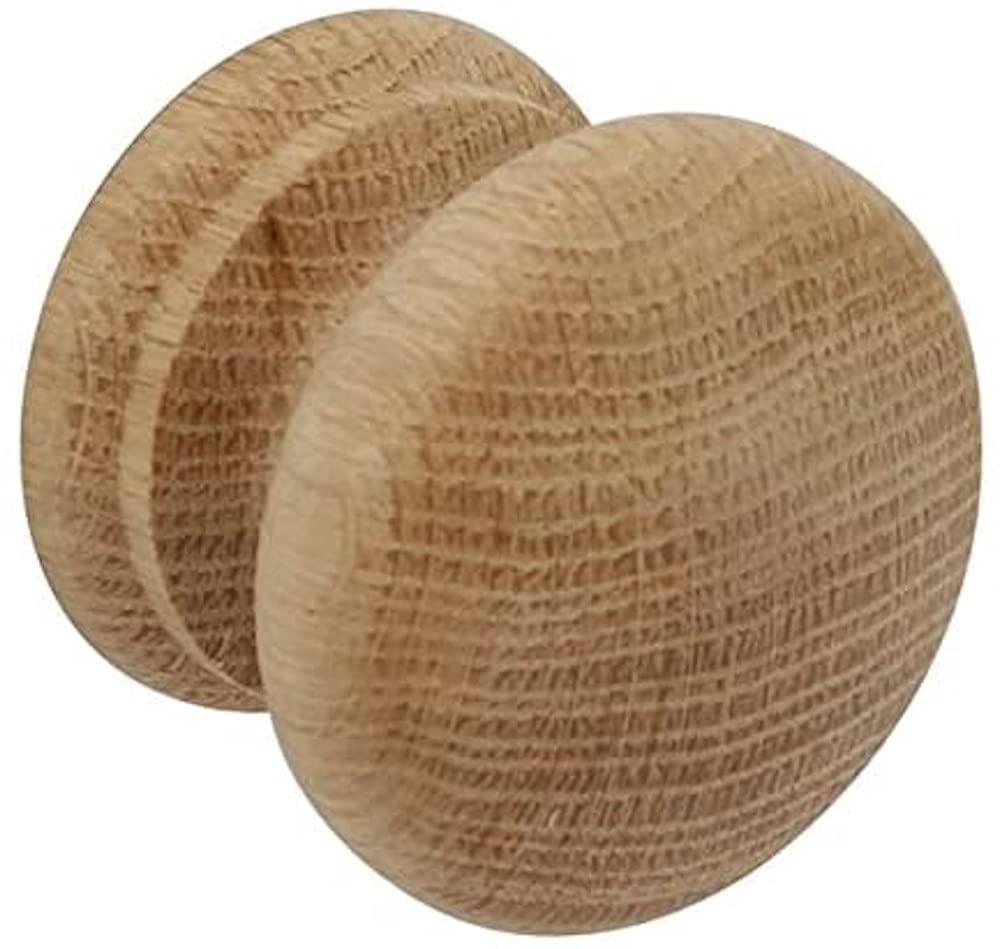 Merriway BH01261 (10 Pcs) 50 mm Unlacquered Beech Wooden Cupboard Cabinet Door Knobs, Drilled for Woodscrew Dowel Screw - Pack of 10 Pieces, Brown