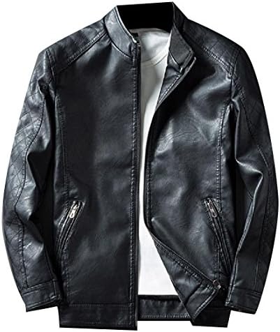 ColourfulMen Colourful Mens Faux Leather Zipper Fleece Solid Stand Collar PU Jakcet Black S