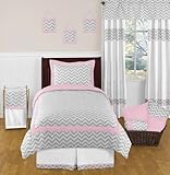 Pink and Gray Chevron Childrens and Kids Bedding 4 Piece Girls Twin Set