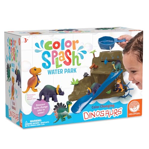 MindWare Dinosaur Color Splash Water Park Bathtub Playset - Interactive Bath Toys with Color Changing Dinosaur Figures - Gift for 3 Year Olds and Up