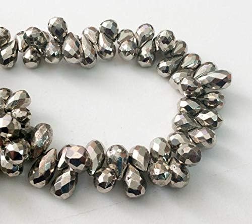 Earth Gems Park Super Fine Quality Gems Jewelry 1 Strand Natural Pyrite Faceted Teardrops, Natural Pyrite Beads, Natural Pyrite Necklace, 7x10mm - 7.5x14mm, 4 Inch Code:- BF-19269