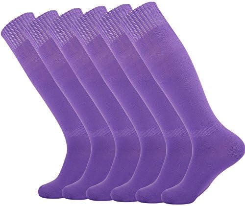 Unisex Knee High Soccer Socks,Stripe/Solid Color Tube Football Sports Team Socks,2/6/12 Pairs