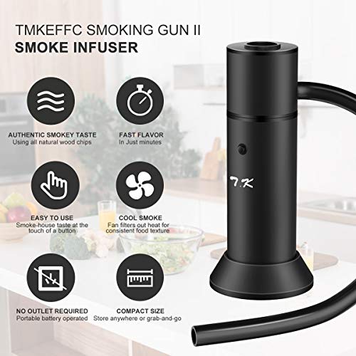 TMKEFFC Smoking Gun Portable Smoker Infuser, Handheld Cocktail Smoke Food Smoker for Meat, Sous Vide, Grill, BBQ, Drinks, Cheese, Black
